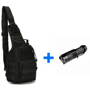 Black Tactical Sling Bag with Tactical Flashlight